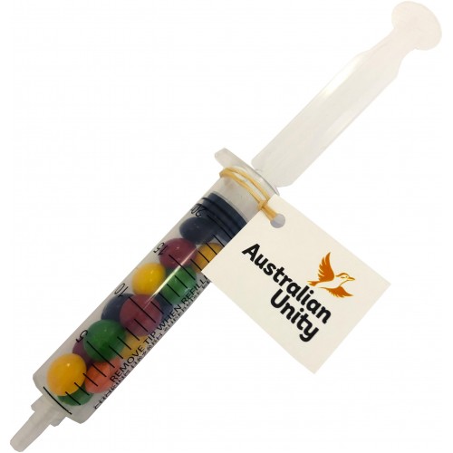 Syringe filled with Skittles 20g